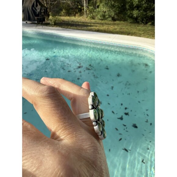 Sonoran Mountain Turquoise Southwestern Cluster Sterling Silver Statement Ring - Picture 7 of 12